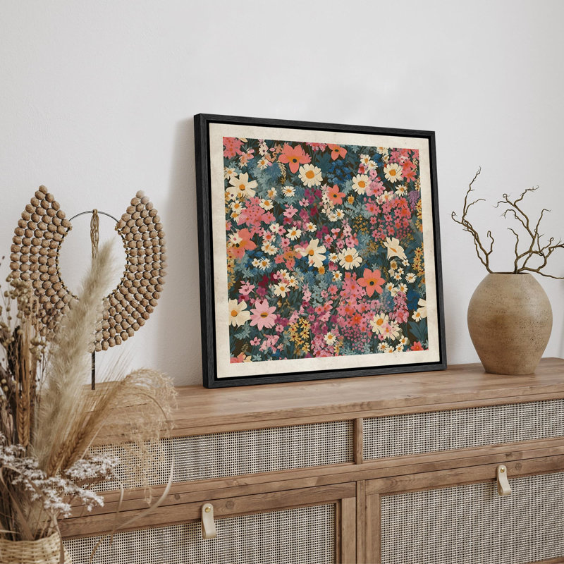 Vintage Floral Patterns " Vintage Floral Mosaic Garden Wilderness Illustrations Rustic French Country ", 24" H x 24" W, Black