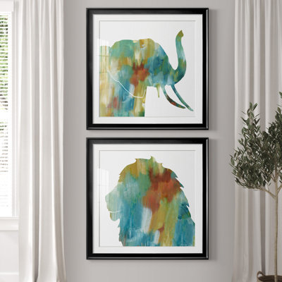 «Painterly Elephant», ensemble de 2 reproductions d'art encadrées
