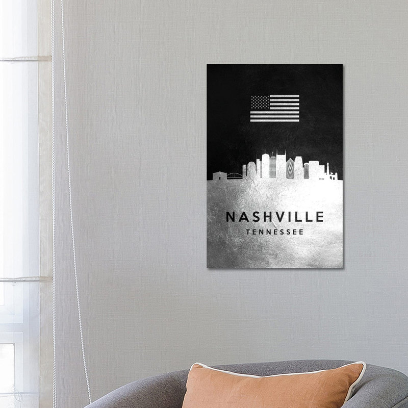 Nashville Tennessee Silver Skyline by Adrian Baldovino - Wrapped Canvas Painting, 66.04 cm H x 45.72 cm W x 3.175 cm D
