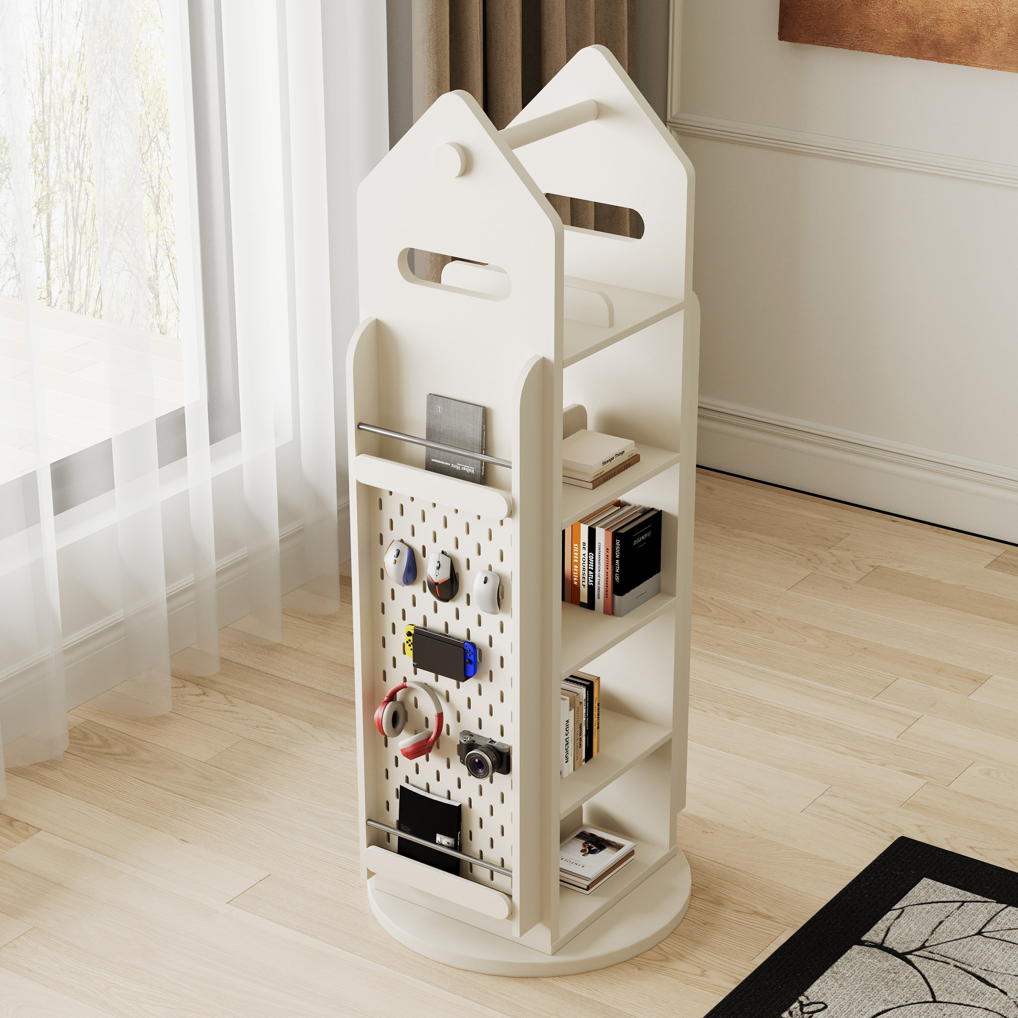 Latitude Run® Rotating Bookshelf 360 Rotating Bookshelf Storage Rack ...