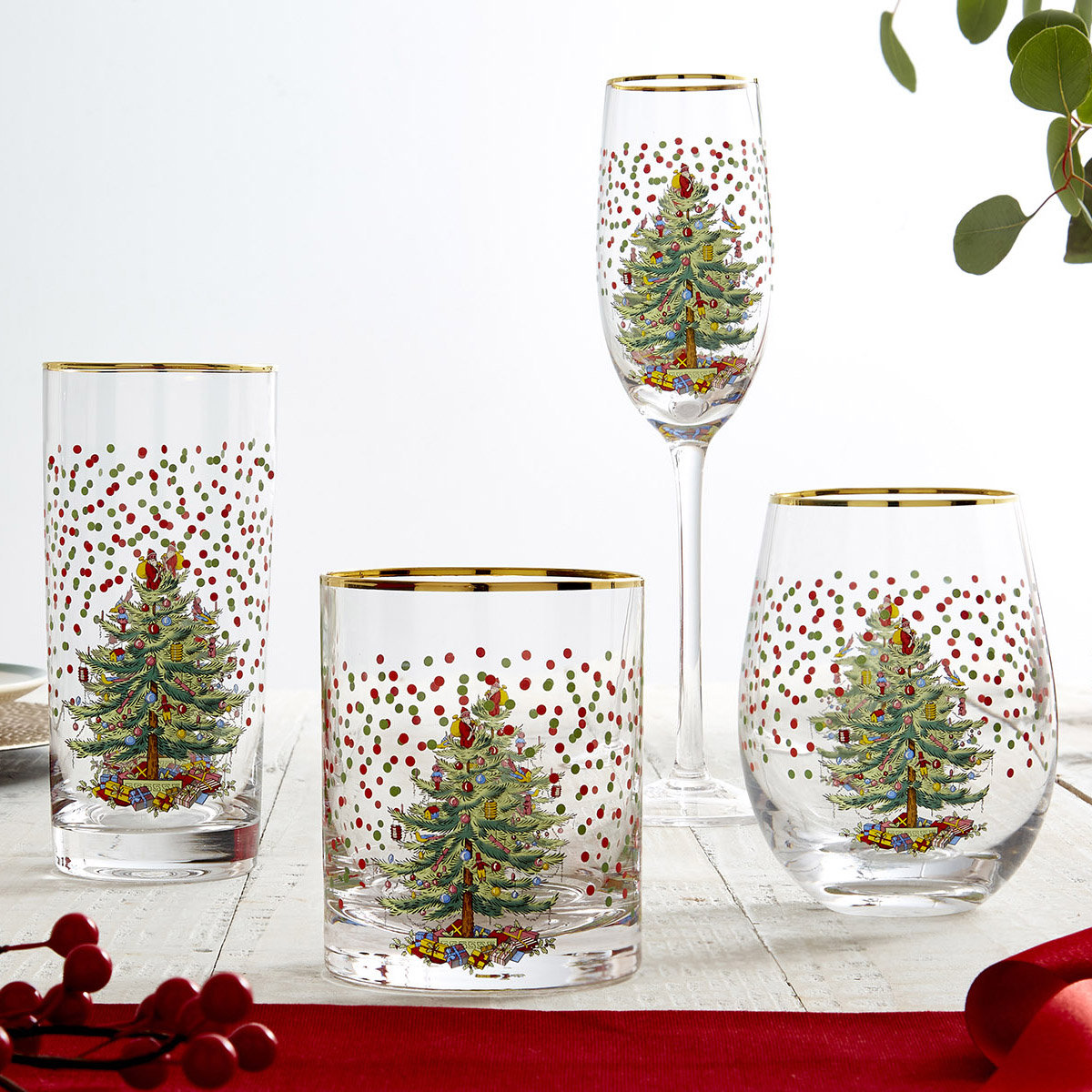 Christmas Tree Polka Dot Whiskey Glass