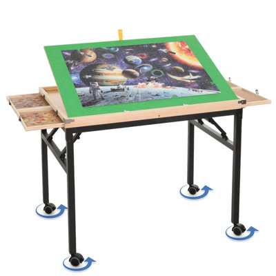 Puzzle Table With Adjustable Tabletop & Universal Wheels