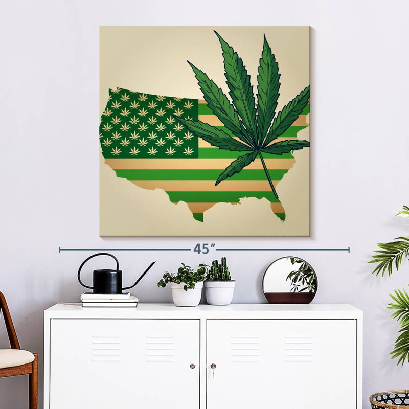 Marijuana Leaf USA Map, 33" H x 33" W
