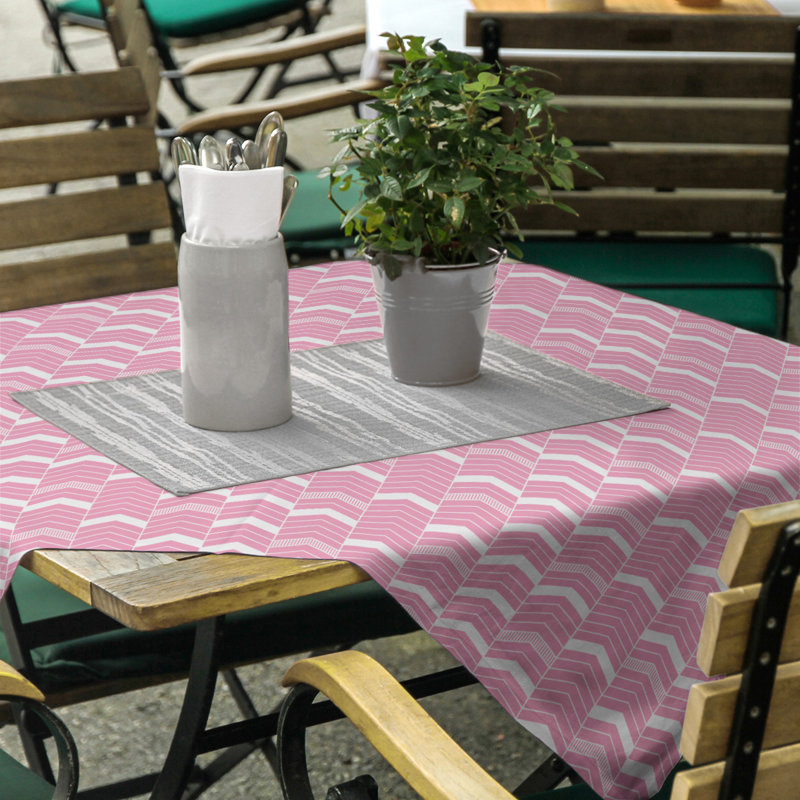 Stephenie Lined Chevrons Tablecloth, Pink/White