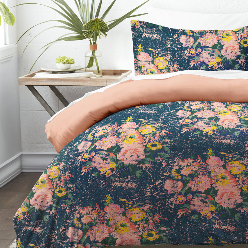 Navy Floral Microfiber Reversible Comforter Set, Twin/Twin XL