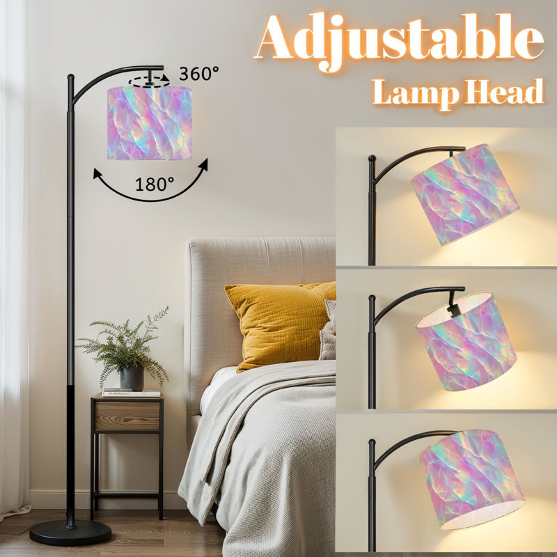 Lampe sur pied à arc avec abat-jour réglable arc-en-ciel irisé lampe sur pied 3 températures de couleur à intensité variable grand pôle avec interrupteur au pied pour la chambre à coucher
