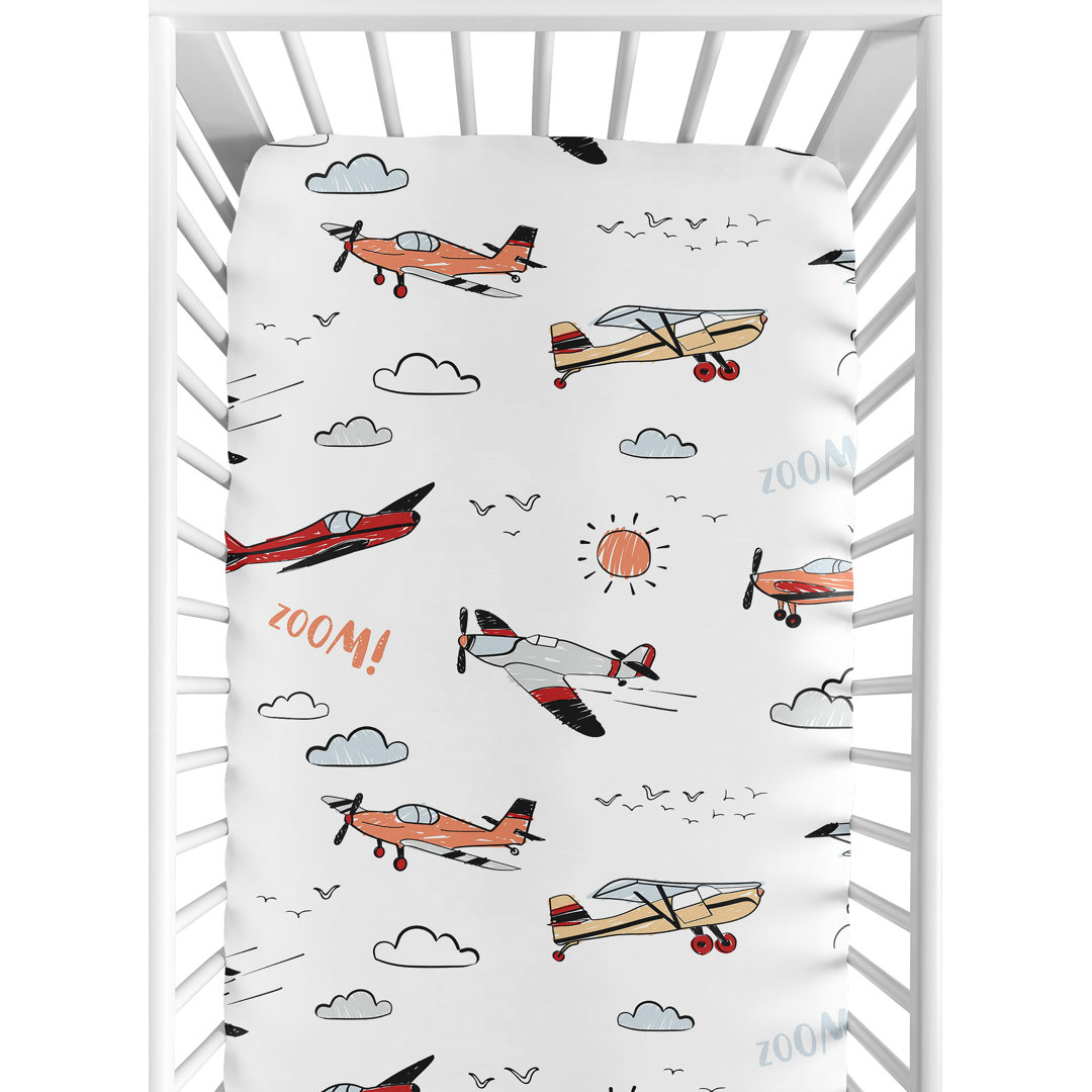 Airplane Red and Blue Vintage Fitted Crib Sheet Sweet Jojo Designs