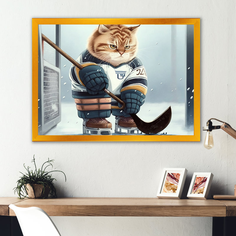 Dessin animé «Hocket Cat on Ice Rink II», impression sur toile, H 12 po x l 20 po x P 1 po