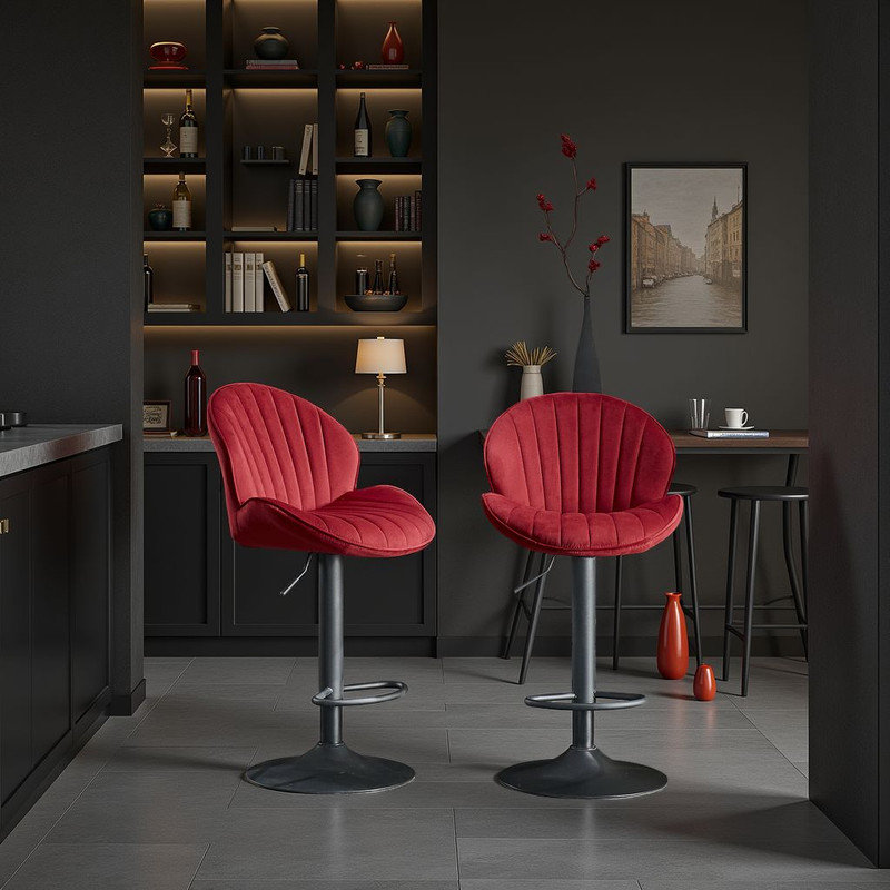 Ensemble de 2 tabourets de bar réglables avec dossier et repose-pieds - Hauteur du comptoir?, Rouge