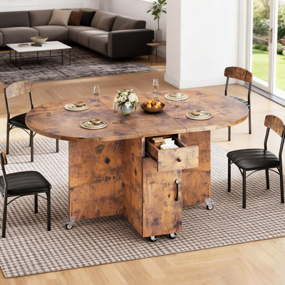3-In-1 Foldable Dining Table With Storage & Wheels - Space-Saving For Small Apartments, Seats 4
