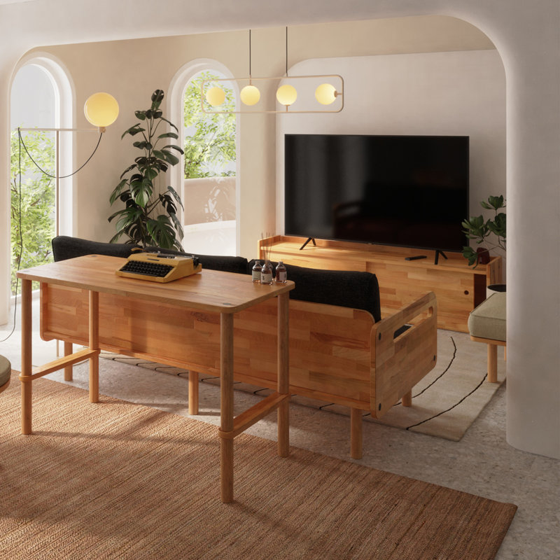 Meuble télé bas en bois massif avec portes coulissantes Clark - Solution de rangement moderne