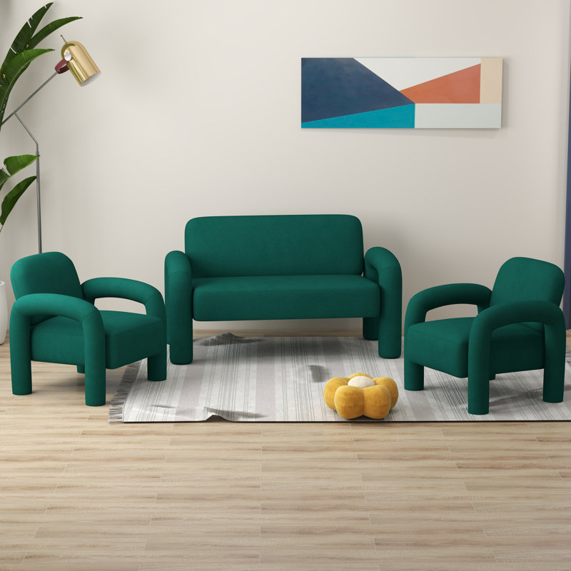 Ensemble de salon en velours 3 pièces Iryanna, Vert foncé