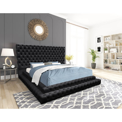 Lit plateforme en velours noir Kiki