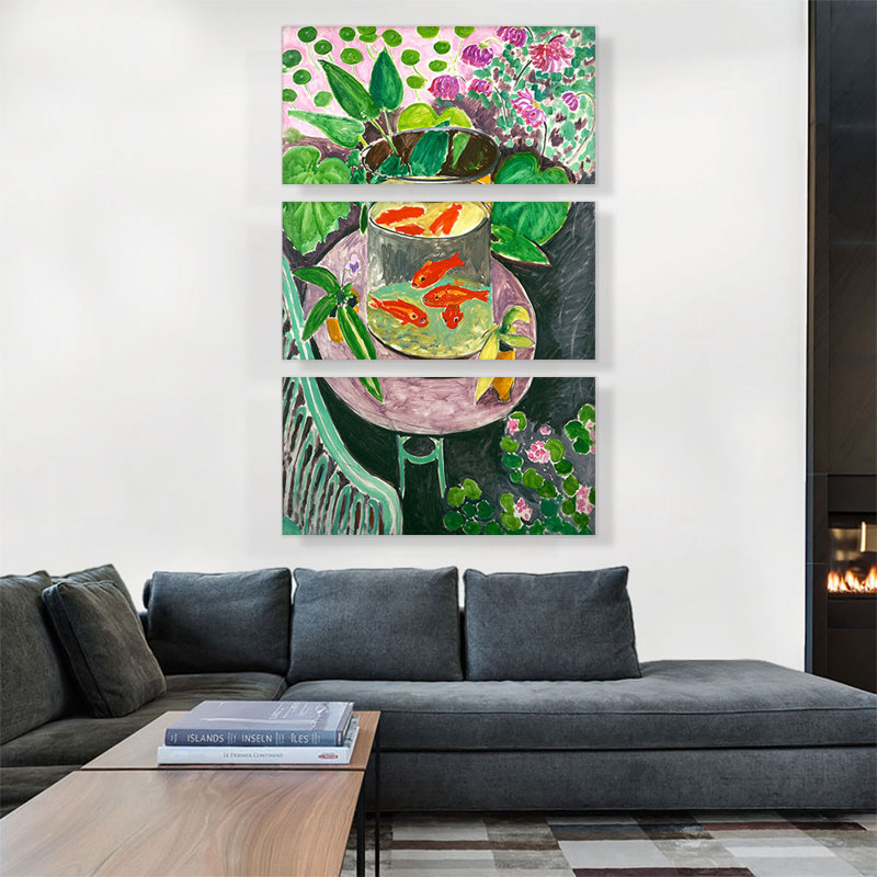 "Poisson rouge" par Henri Matisse - ensemble de 3 reproductions d'art sur toile tendue, H 60 po x l 40 po x P 0,75 po