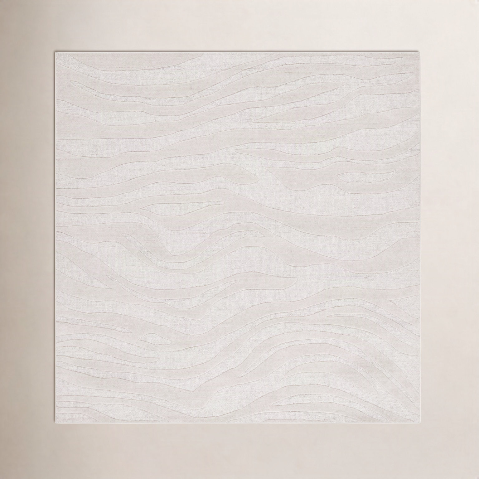 Burleson Ivory Hand-Tufted Abstract Wool Rug, Square 6'