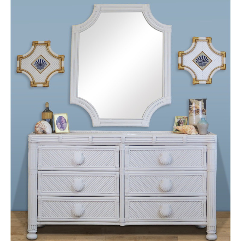 Commode double 6 tiroirs avec miroir Amya, Blanc / bleu