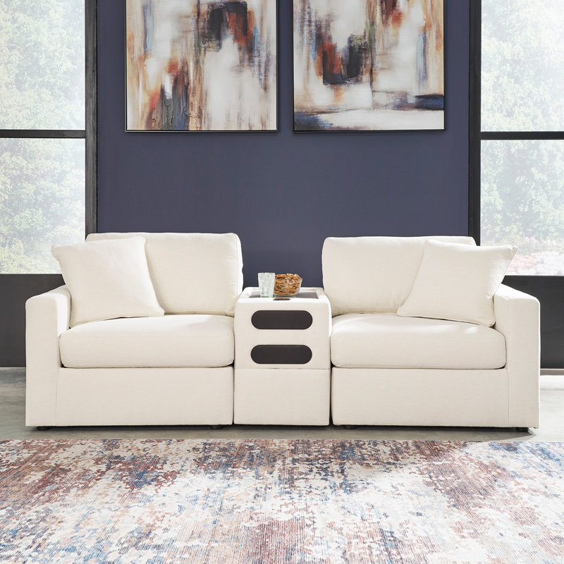 Braintree 3-Piece Sectional With Audio Console, Beige Polyester