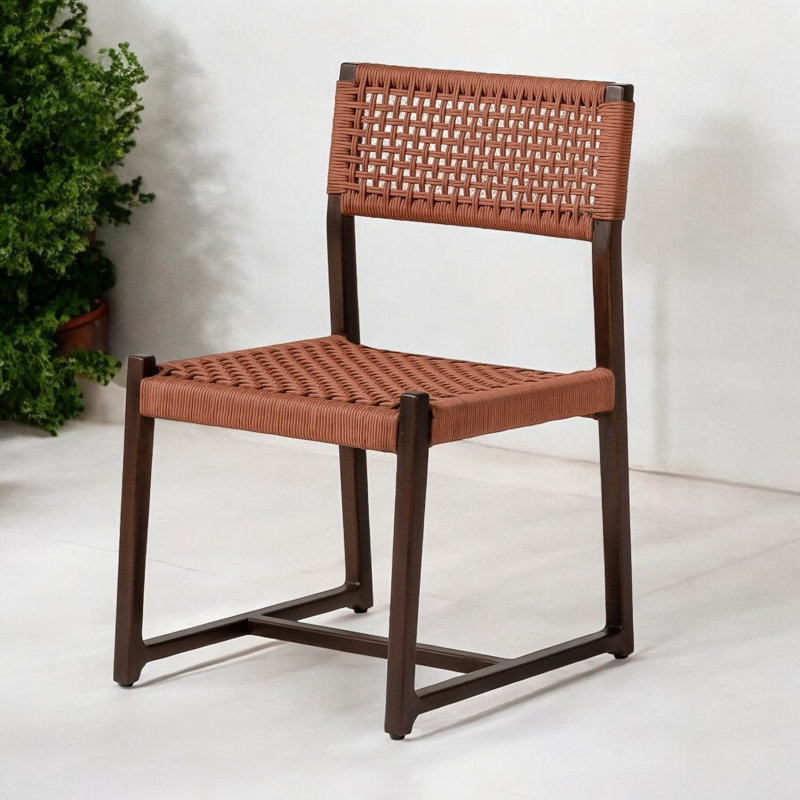 Aliyyah Patio Dining Side Chair, Terracotta/Espresso Wood