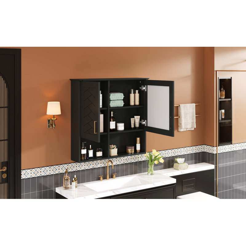 Pharmacie murale de 30 pouces avec miroir, tablettes réglables et portes à fermeture douce | Idée de cadeau, Noir
