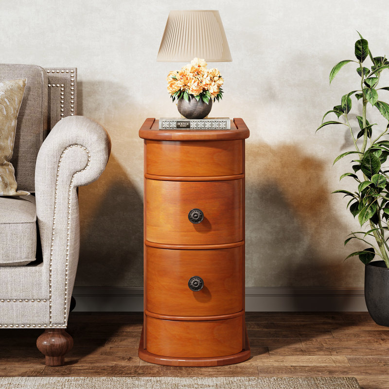 End Table with 2 Drawers, Narrow Accent Table for Living Room Bedroom, Brown
