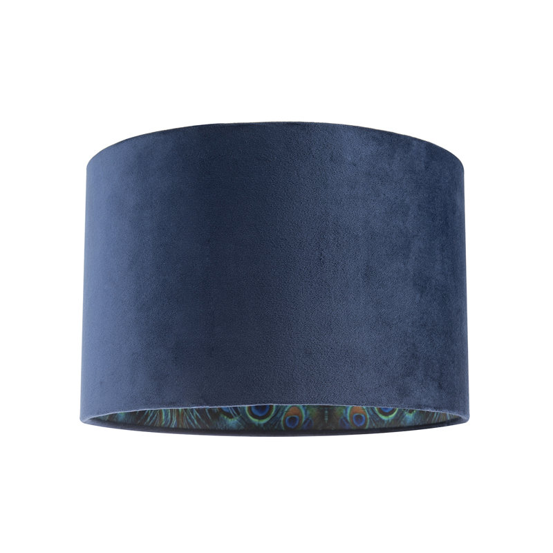 Velvet Lamp Shade With Peacock Feather Inner By, Blue