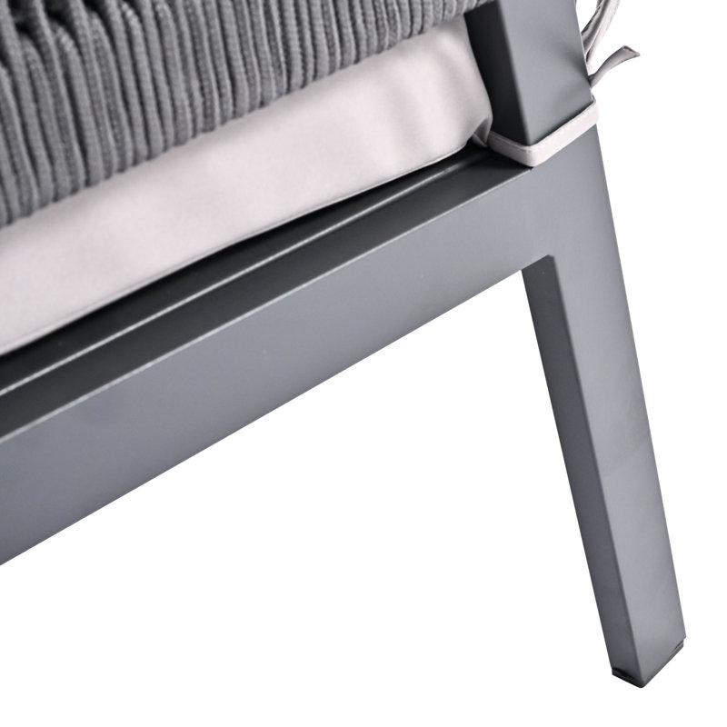 4 meubles de patio gris avec - coussins et corde de bureau d'ordinateur en verre trempé dans une table confortable, Gris