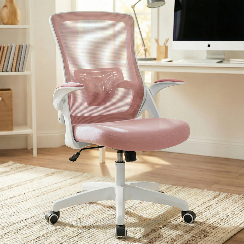 Chaise de bureau ergonomique Neeya, Rose, Base en plastique, Sans repose-tête