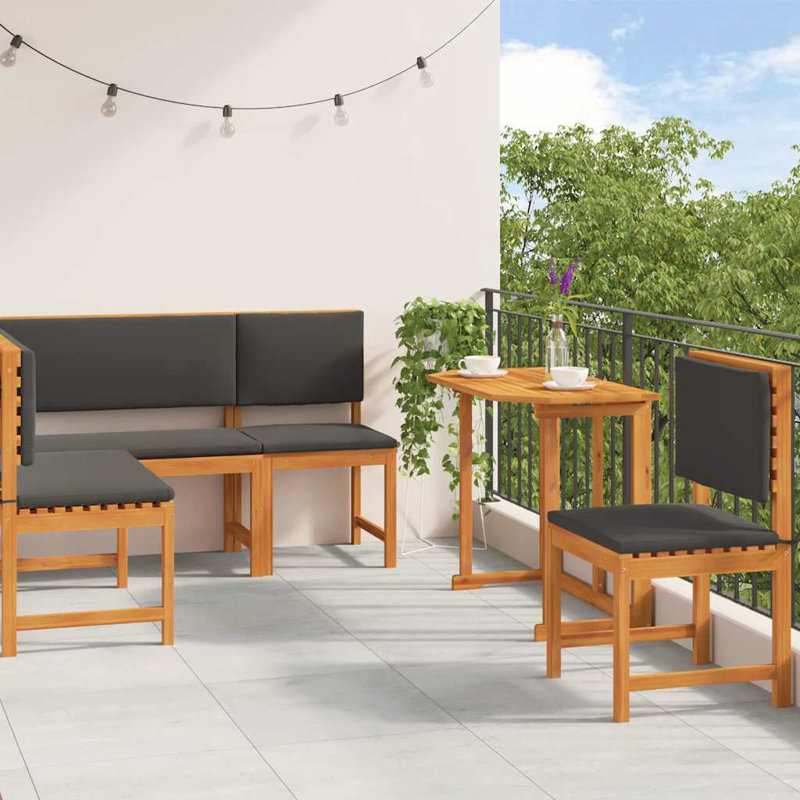 Ensemble de banc de jardin vidaXL 4 pièces en bois d'acacia massif brun, Noir
