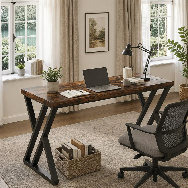 Heavy-Duty Computer Desk, Rustic Brown