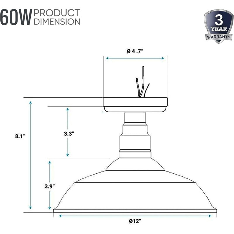 Plafonnier semi-encastré (ampoule non incluse)