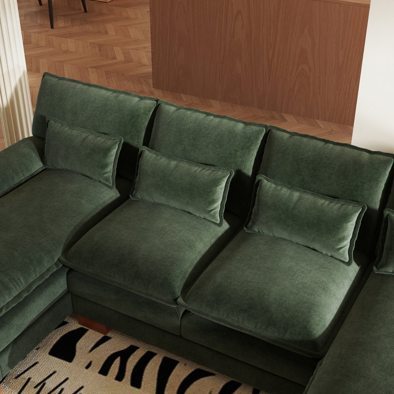112" U Shaped Modern Chenille Sectional Sofa, Green Chenille