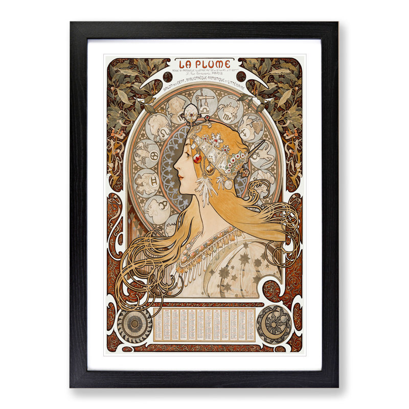 The Zodiac Vol.2 by Alphonse Mucha - Picture Frame Painting, 90cm H x 65cm W x 2cm D, Black