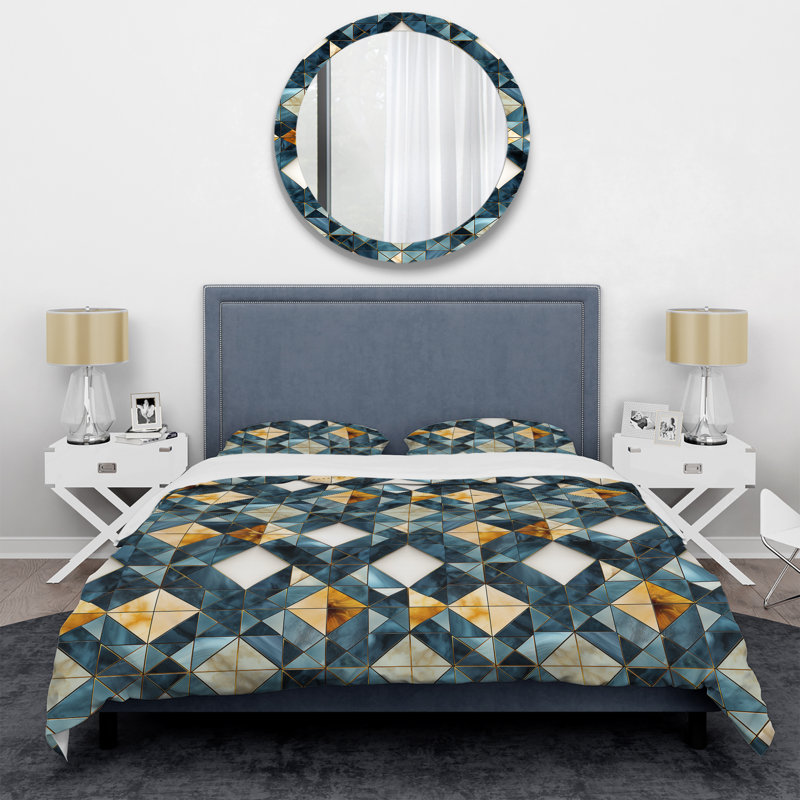 Natural Tones Grey And Beige Mosaic Geometric Shapes Duvet Cover, King Duvet Cover + 2 King Shams, Marble 2