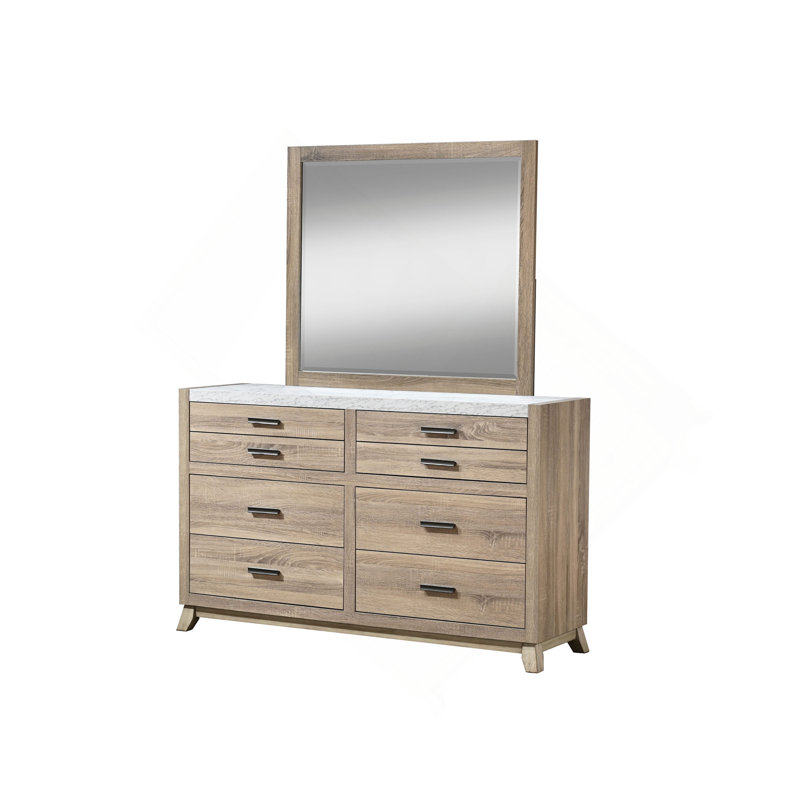 Ensemble de commode et miroir Tily, 6 tiroirs, plateau en fausse pierre blanche, brun