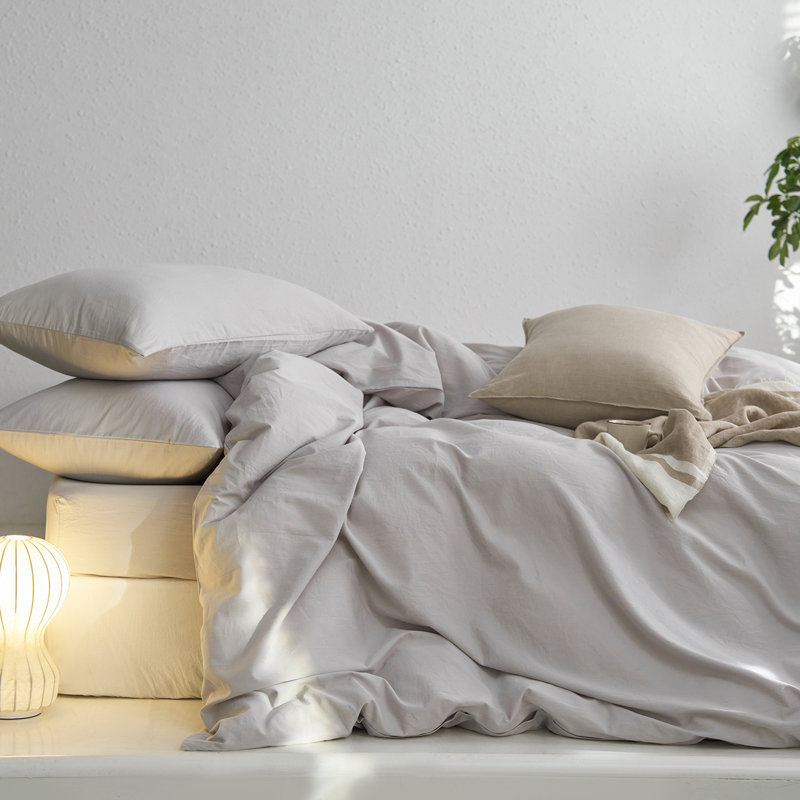 Ensemble de housse de couette MooMee 100% sergé de coton délavé très doux, Gris clair