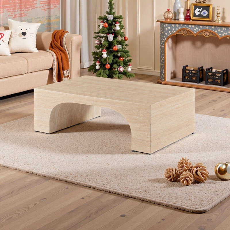 Travertine Stone Coffee Table With Engineered Composite Base 70 Lb Capacity