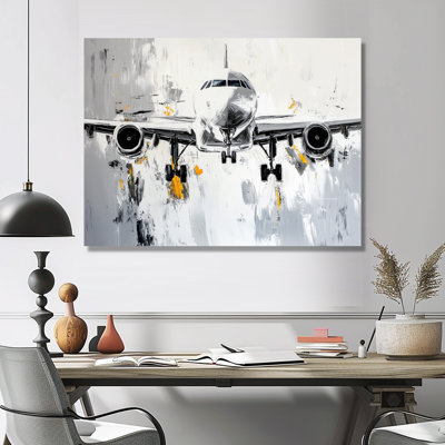 Aquarelle, avion, atterrissage sur la piste IV - Avion, impression sur métal moderne