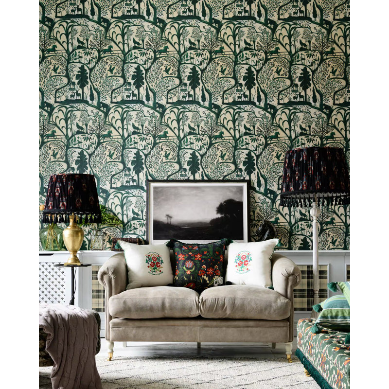 Transylvanian Roots Wallpaper Roll, Green/Taupe