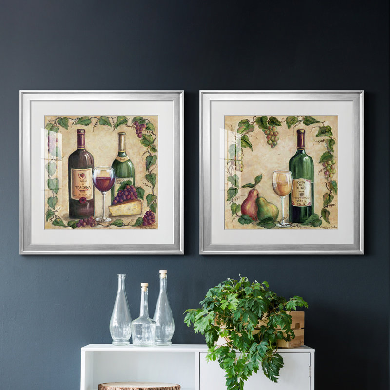 Vino Di Toscana - cadre photo 2 pièces, reproduction d'art, Blanc, H 22,5 po x l 45 po x P 1,5 po, Papier avec cadre argenté