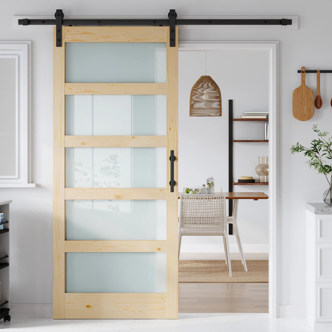 Glass Wood Barn Door with Installation Hardware Kit TREEBLING 