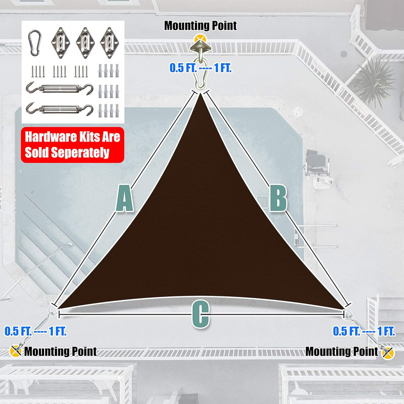 Toile d'ombrage Amgo Triangle Sun, 12 pi x 12 pi, Blanc / Blanc