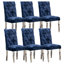 Chenille bleue revêtue de 2 chaises de salle à manger avec un design ergonomique et des pieds réglables de style rectangulaire avec revêtement en acier-1293388707