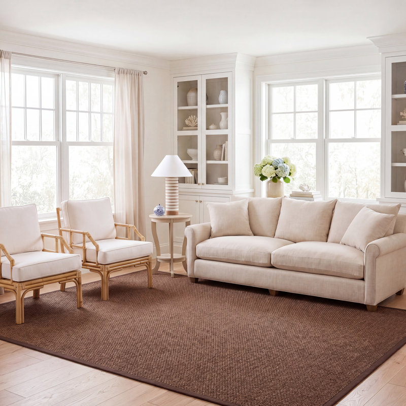 Debroh Natural Fiber Sisal With Latex Solid Color Rug, Rectangle 8' x 11'
