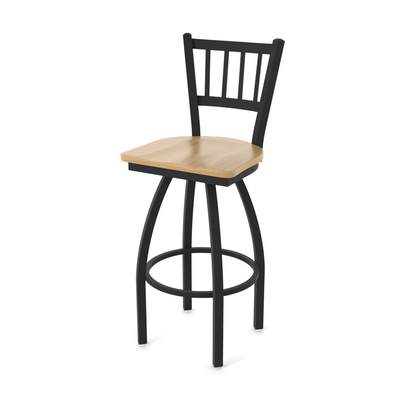Nicolaie Swivel Counter Stool, Black Wrinkle, Wood-Natural Maple, Bar Stool (30” Seat Height)