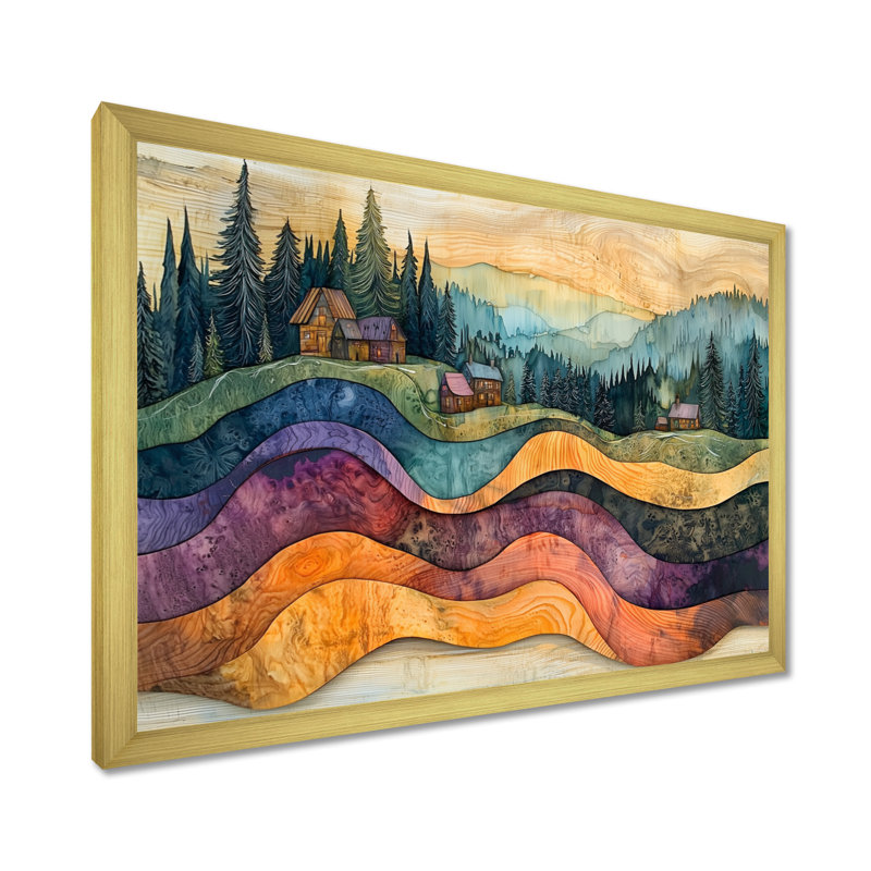 «Native Indian Village In A Forest Landscape I», art mural forêt, H 30 po x l 40 po, Reproduction encadrée d'une seule photo