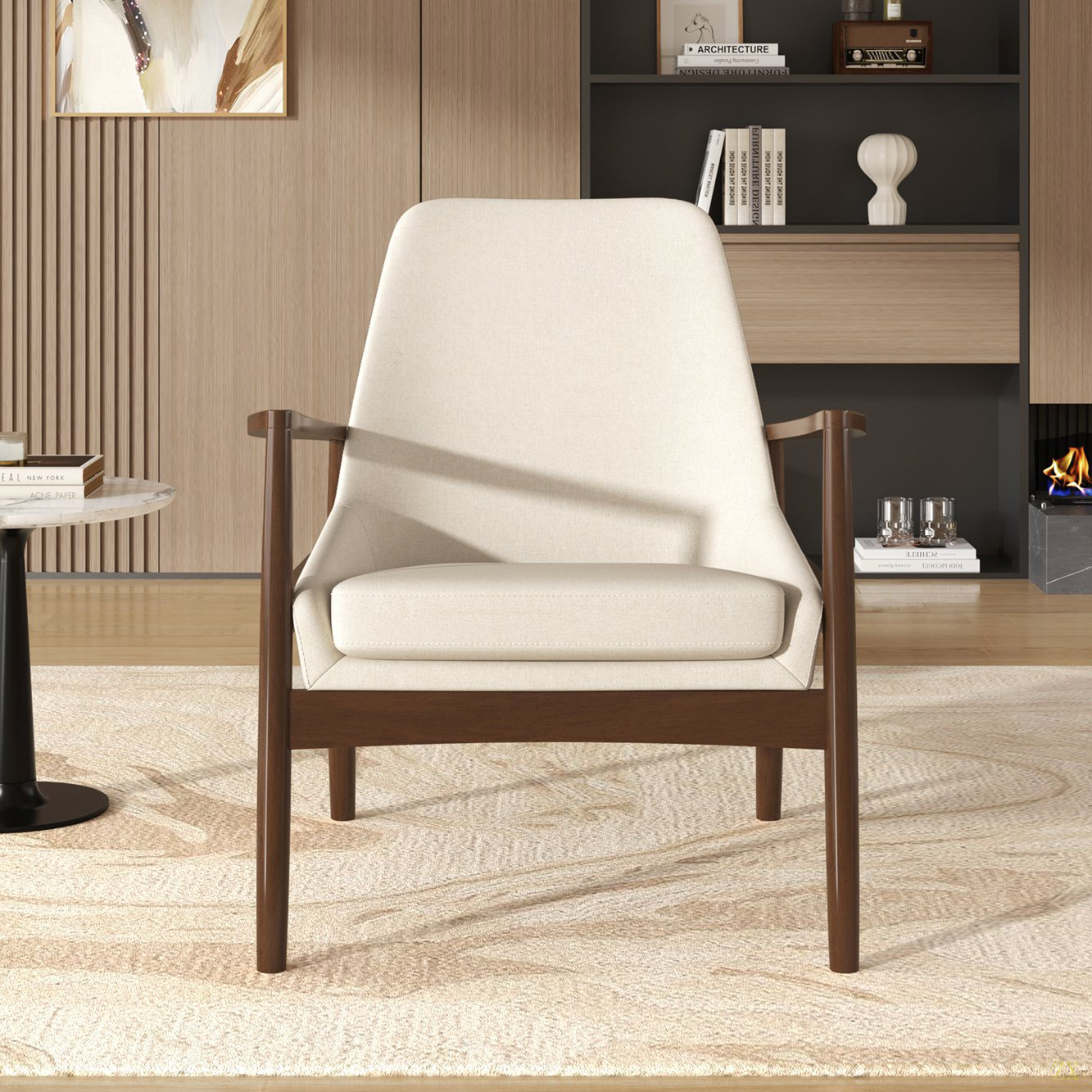 Ebern Designs Accent Chair, Mid-Century Modern Armchair With With Solid ...