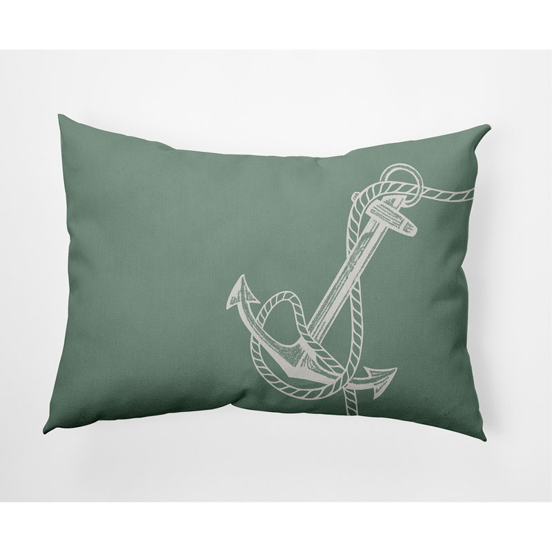 Nautical Nights Anchor & Rope Outdoor Pillow Cover & Insert, Sage, Rectangle 14" H  x 20" W