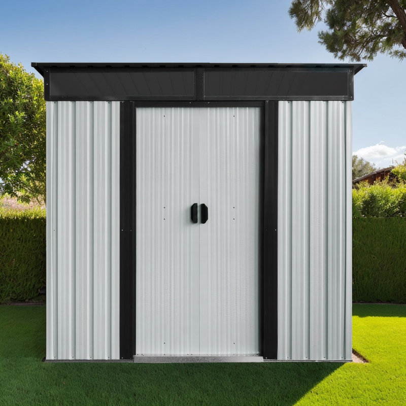 6ft x 5ft Outdoor Metal Storage Shed with Window, Transparent Panel & Free Accessories – Corrosion-Resistant Garden, Lawn Shed