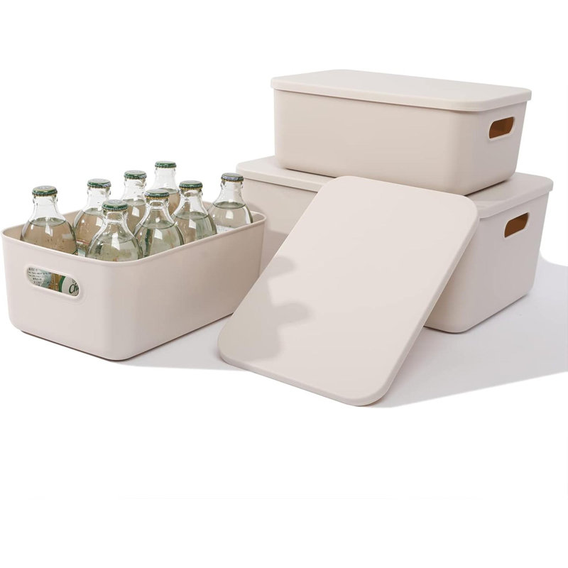 Paniers de rangement en plastique avec couvercles organisateurs