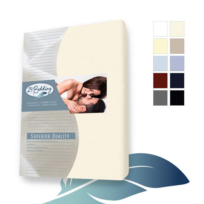 24-Bedding - 100% Cotton Jersey Knit Fitted Sheet - 80 x 200 cm - Beige
